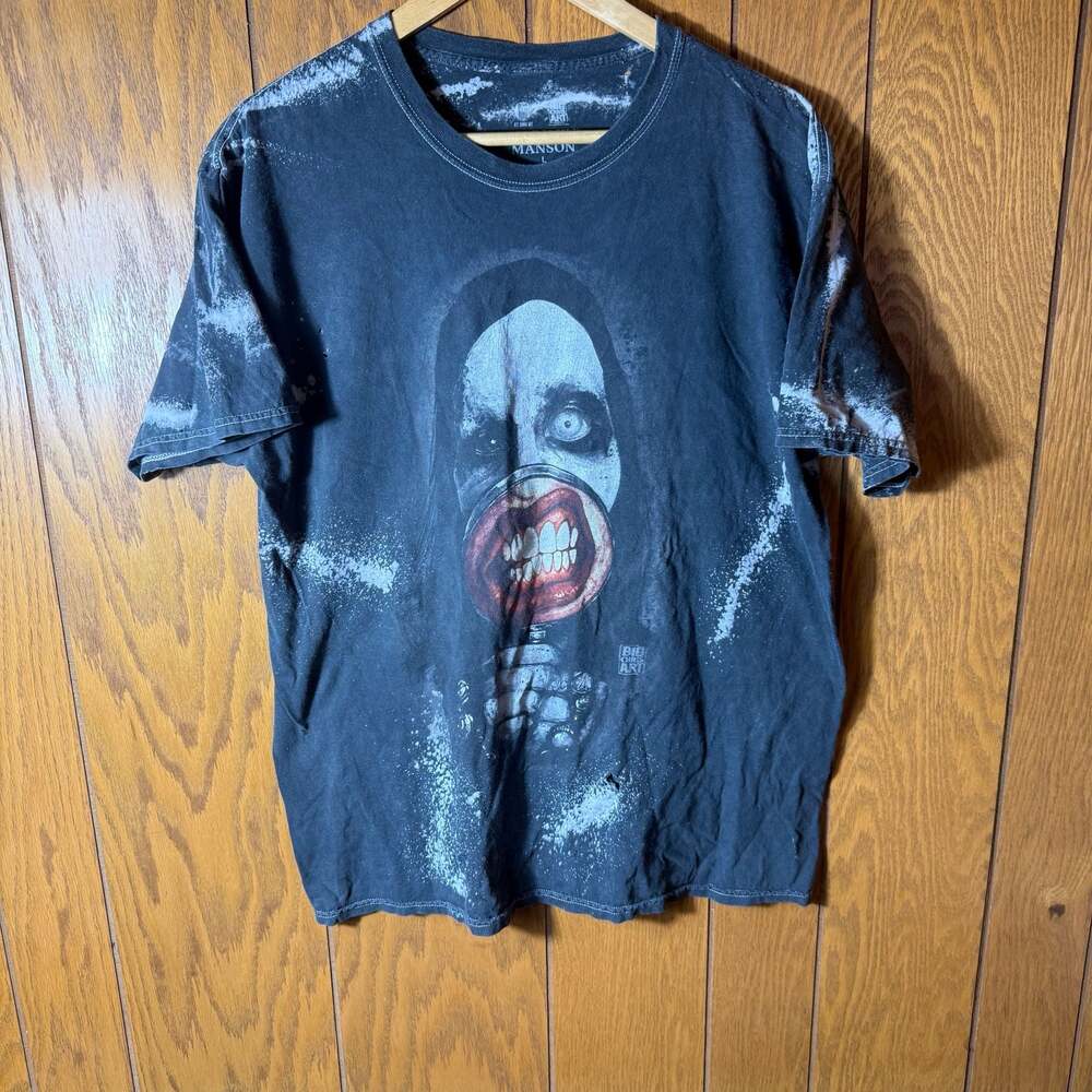 Marilyn Manson Big Chris Art Bleached Distressed Graphic T-Shirt Size L